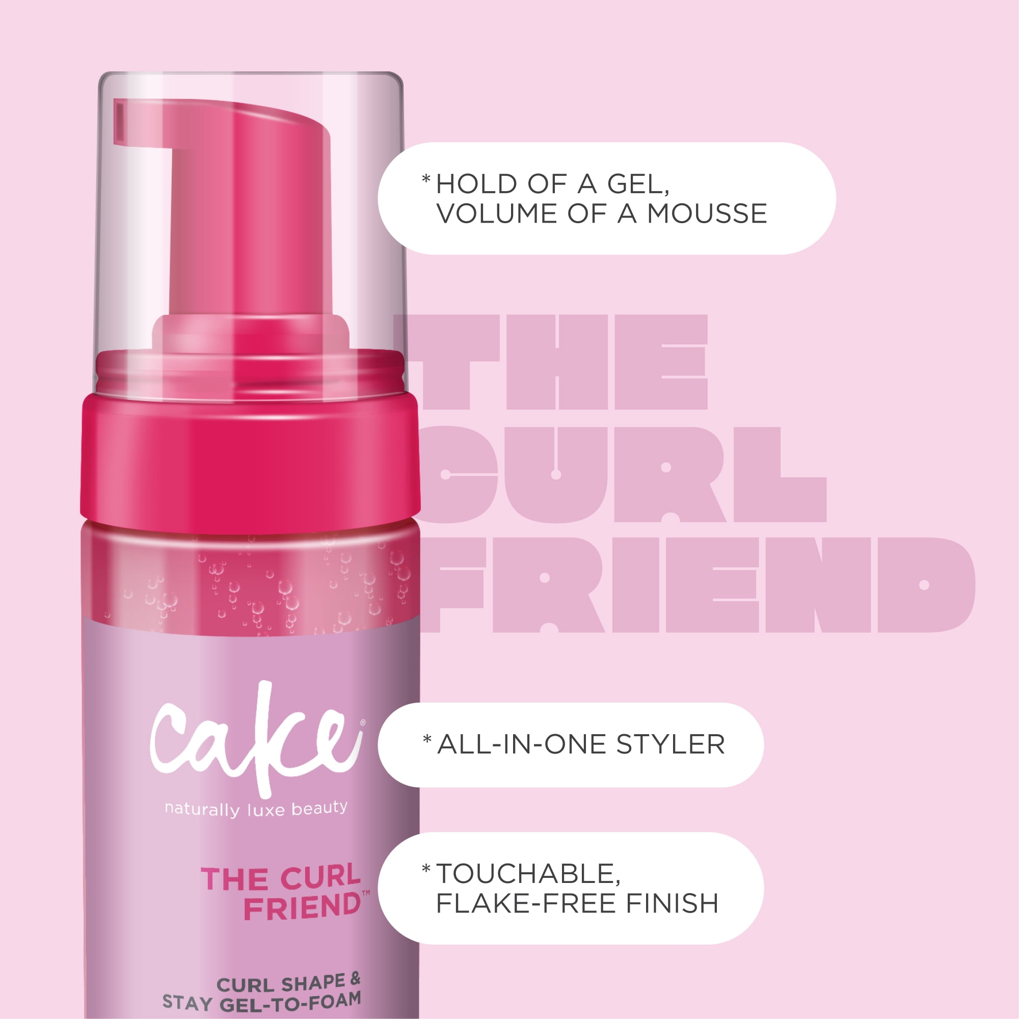 Cake Beauty Gel-to-Foam Curl Styler, The Curl Friend High Hold & Definition - Frizz Protection- Infused with Coconut Oil & Shea Butter - For Curly Hair- 6.8 fl oz