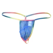 Ediodpoh Men's Exotic Apparel Sheer Mesh Thong Underwear with Rainbow Waistband for Daily Wear Home Party Comfortable Sexy Underwear Men's Underwear Blue L