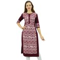 thumbnail image 3 of Phagun Kurta Droite Bordeaux pour Femmes, Manches 3/4, Kurti Décontractée Imprimée-4, 3 of 3