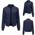 thumbnail image 1 of IROINID Veste Courte Décontractée pour Femme à Col Montant, Blouson Bomber Uni à Manches Longues, Bleu Marine, 1 of 9