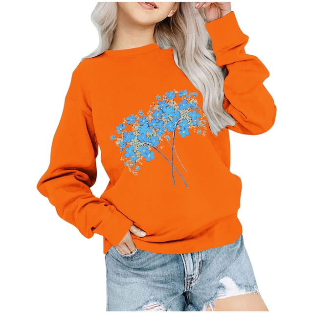 Dadaria T-Shirt pour Enfants T-Shirt Orange Hauts T-Shirt à Manches Longues Col Ras du Cou Tee Matières Chandail d'Été Blouses 5 Ans