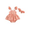 thumbnail image 1 of Faithtur Ensemble de Barboteuse pour Bébé Fille, Robe Trapèze à Manches Volantées et Col Ras du Cou avec Bandeau pour un Usage Quotidien Décontracté, 1 of 9