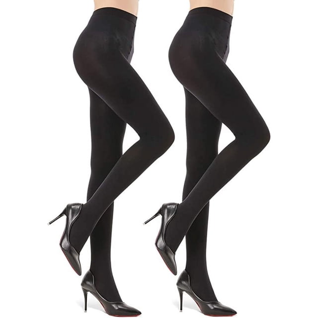 G&Y 2 Paires de Collants Semi-Opaques pour Femmes - Collants à Taille de Maintien en Microfibre 70D. l'Image Affiche Deux Paires de Collants Noirs Semi-Opaques avec une Finition Mate, Conçus avec une Taille Haute Élastique de 1,2 Po pour un Léger Contrôle du Ventre. Fabriqués avec 83 % nylon et 17 % Élasthanne, Ces Collants Sont Durables, Extensibles et Idéals pour l'Automne et le Printemps. Conçus avec des Chaussures à Talons Hauts Noires, Ils Offrent un Style Épuré et Polyvalent.