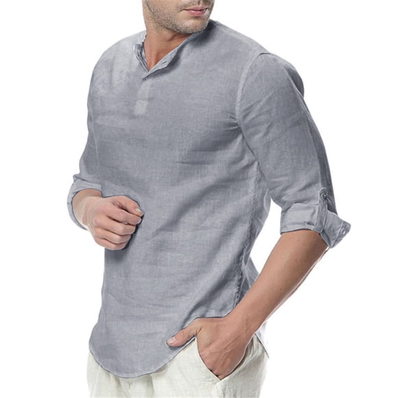 CEHVOM Chemise Manteau Ample Décontractée pour Homme en Coton et Lin Uni pour le Printemps et l'Automne