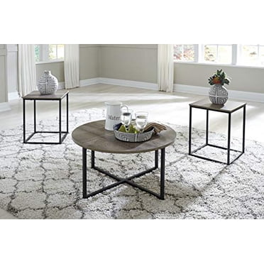 Signature Design by Ashley Wadeworth Urban Wood Grain 3-Piece Table Set, Includes 1 Coffee Table and 2 End Tables, Brown & Black
