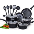 thumbnail image 1 of Cook N Home 15-Piece Nonstick Stay Cool Handle Cookware Set, Black, 1 of 4