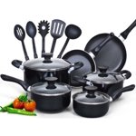 Cook N Home 15-Piece Nonstick Stay Cool Handle Cookware Set, Black
