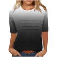 thumbnail image 1 of Pisexur Hauts de Printemps pour Femmes 2025, Hauts pour Femmes, T-shirt à Manches 3/4 Col Rond Froissé Mode pour Femmes, Haut Ample à Manches Courtes Noir,P, 1 of 8