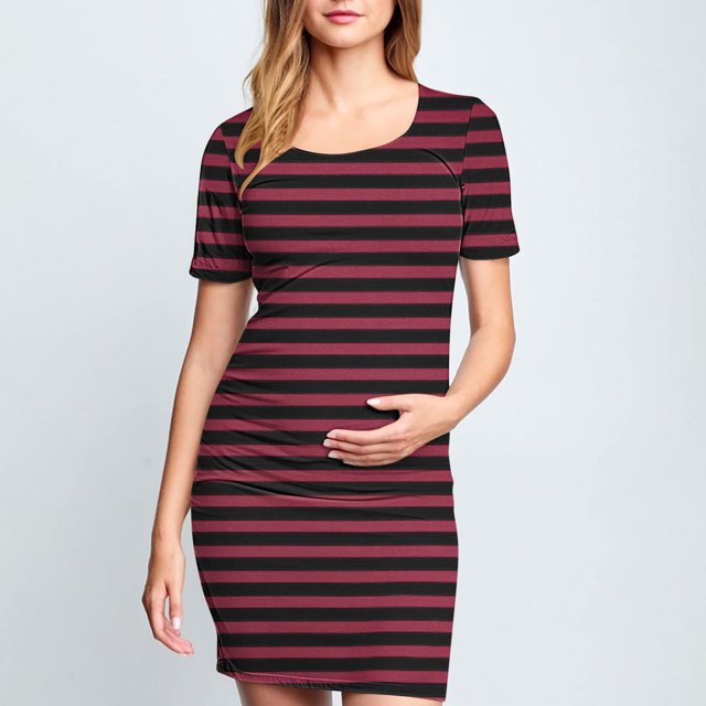 Ovzne Robes d'Été pour Femmes 2025 Robe Femme Jupe de Maternité Plissée Imprimée à la Mode pour Femme à Manches Courtes Col Rond Robe Mi-Mollet Robe pour Femmes à Manches Courtes Imprimée Liquidation