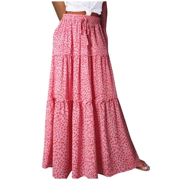 Pisexur Jupe Bohème à Fleurs pour Femme, Décontractée, Taille Haute Élastique, Jupe Maxi Bohème à Volants, Fluide, Ligne A, Longue de Plage avec Poches Latérales