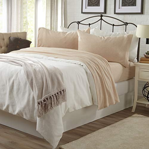 Jersey Knit Sheets. All Season, Soft, Cozy Queen Jersey Sheets. T-Shirt Sheets. Jersey Cotton Sheets. Heather Cotton Jersey Bed Sheet Set. (Queen, Oatmeal)