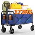 thumbnail image 1 of Large Capacity Collapsible Wagon Cart – 220L, Heavy Duty with 5-Inch All-Terrain Wheels, Adjustable Handle, Drink Holders – Portable for Outdoor Use – Blue, 1 of 8