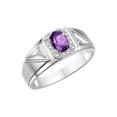 thumbnail image 4 of RYLOS Men's Rings 14K White Gold Classic 7X5MM Oval Gemstone & Diamond Ring Amethyst February Birthstone Rings For Men Size 9, 4 of 7