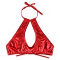 thumbnail image 4 of RUNQHUI Women's Shiny Metallic Keyhole Crop Top Halter Backless Rave Bandeau Vest Bra Clubwear Red One Size, 4 of 6