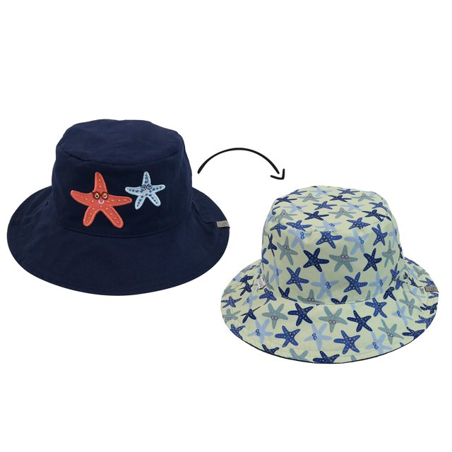 FlapJackKids - Chapeau de Soleil Réversible Mixte pour Enfants - Étoile de Mer - S (6 m-2 A)