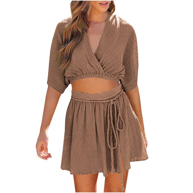 Cameland Ensemble Mode Femme 2 Pcs Haut Court Sans Manches Shorts Taille Haute avec Poches