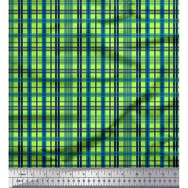Soimoi Green Georgette Viscose Fabric Check Check Printed Craft Fabric by the Yard 42 Inch Wide