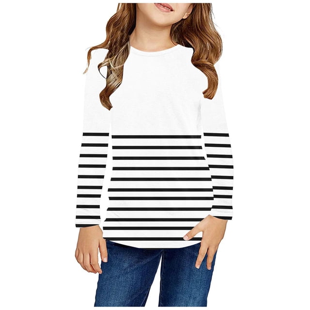 RXIRUCGD Chemises à Manches Longues pour Filles, Col Rond Mignon, Blouses Décontractées Élégantes, Blanc, Taille : 13 Ans