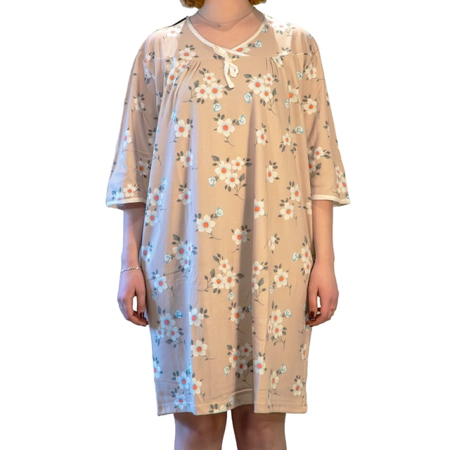 Chemise de Nuit Beige à Dos Ouvert Adaptative pour Femmes