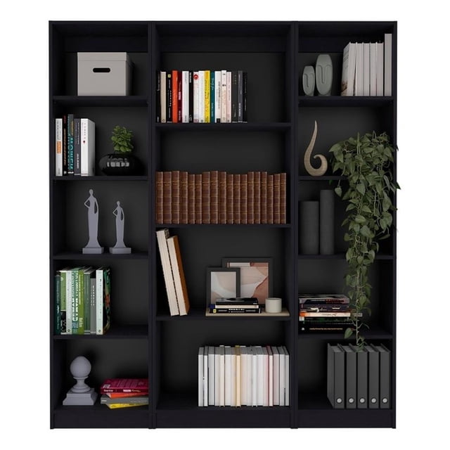 FM FURNITURE Elida 3 Piece Living Room Set Black Engineered Wood