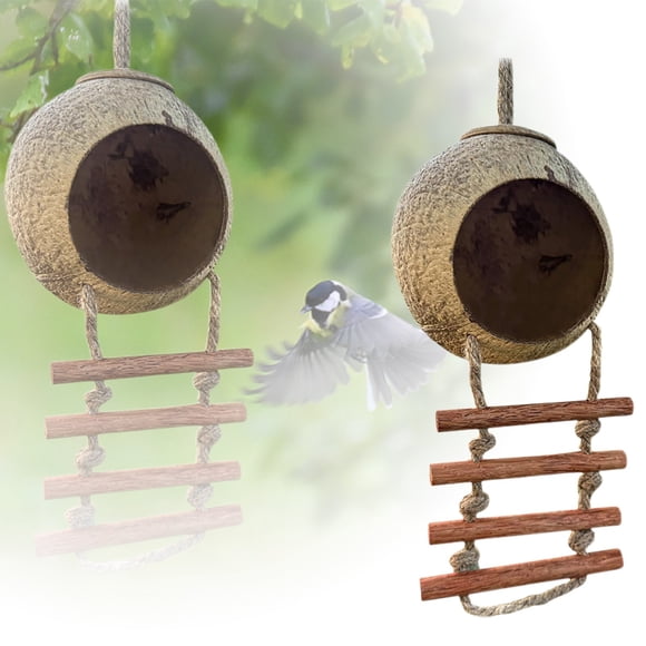 Hearth & Gear Handmade Birdhouse From Recycled Coconut With Ladder Feeder Station Nesting For Small Birds And Garden Shelter For Outdoor Hanging Feeder S My Texas Natural Wooden Birdhouse Craft