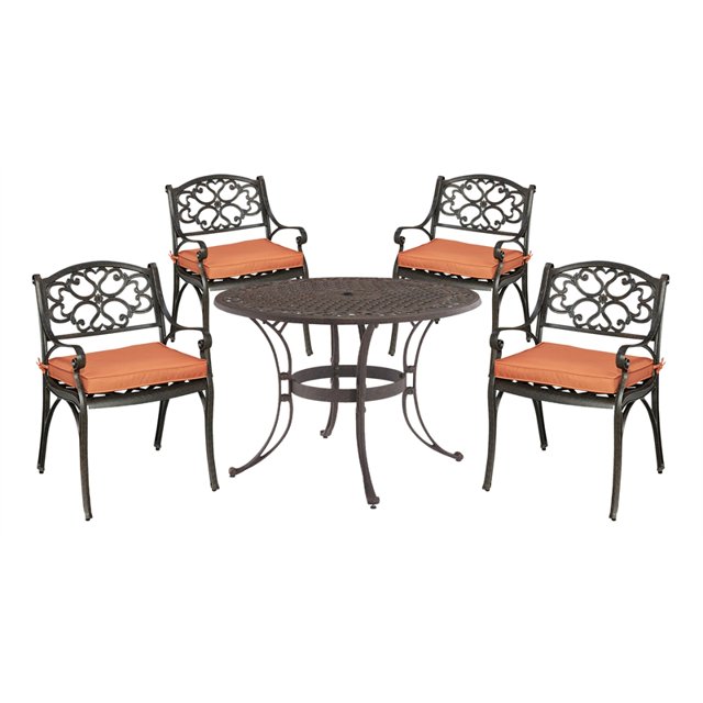 Homestyles Sanibel Fonte d'Aluminium 5Pc Salle à Manger Extérieure avec des Chaises de Bras en Bronze