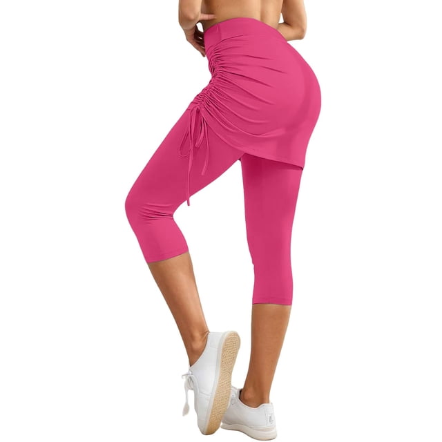 Versatile Quarter Length Ruched Skirt Pant for Women Daily Casual Wear Yoga Practice Comfortable Stretch Fabric Easy Care Machine Washable Spring Summer
