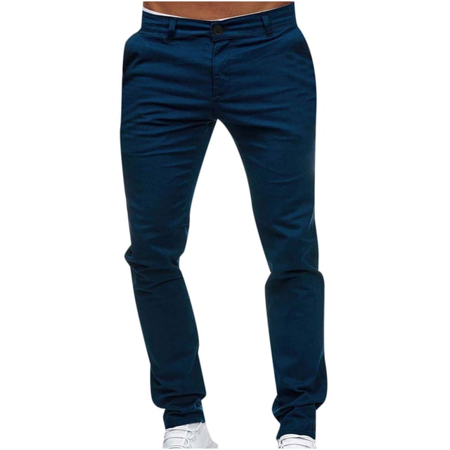 Babysbule Clearance Mens Pants Men's Casual Button Open Slim Fit Straight Solid Color Trousers