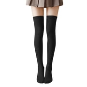 BYHONG Socks for Women Solid Color Thigh High Socks Japanese Style Over The Knee Stockings for Women Running Socks Womens Black One Size