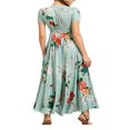 thumbnail image 4 of MesaSe Flower Print V-Neck Short/ Half Sleeve Bohemian Dress One-Piece, 4 of 7