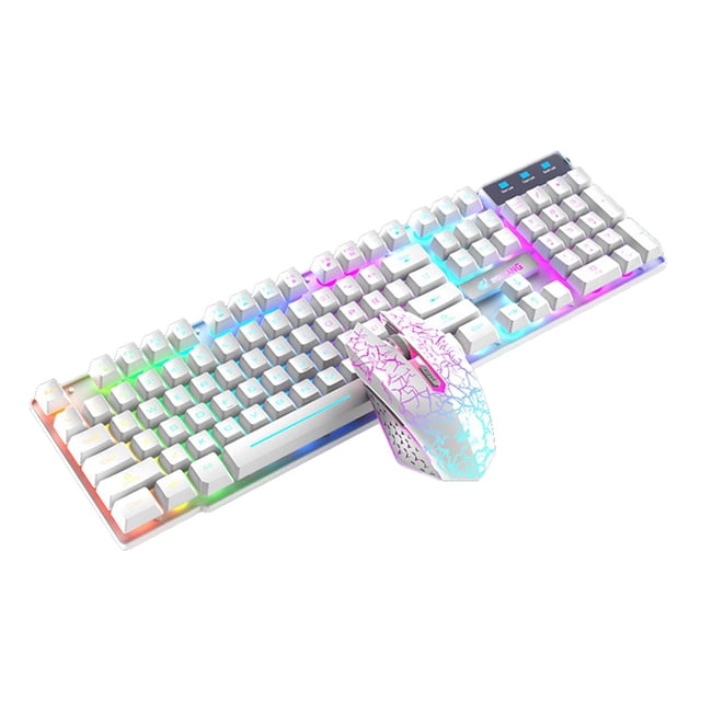 Clavier et Souris Sans Fil combo Souris et Clavier Sans Fil par Siruishop Comprenant un Clavier ABS Blanc avec une Conception avant Étanche et un Rétroéclairage RVB. la Souris Sans Fil a une Conception Craquelée avec un Éclairage RVB et des Niveaux de DPI Réglables de 800, 1600 et 2400 pour un Contrôle Précis. Comprend un Récepteur USB et un Pavé pour une Installation et une Utilisation Faciles. Convient au Jeu, au Bureau et à l'Utilisation Générale d'Ordinateur.