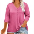 thumbnail image 2 of Jsaierl Womens Solid Color Loose Plus Size Tops 3/4 Sleeve V Neck Casual Blouses Basic Lightweight Simple Shirts, 2 of 9