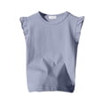 thumbnail image 1 of LUOGENLI T Shirt for Girls Girls Ruffle Sleeve T Shirt Solid Color Vest Girls Basic Short Sleeve Maxi Tops Sets Girls 2 Piece Outfits Casual Blue 9-10 Years, 1 of 3