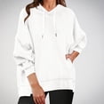 thumbnail image 2 of Pisexur Womens Hoodies Solid Color Hooded Sweatshirt Casual Drawstring Oversized Hoodie Fashion Loose Ribbed Fall Tops Pullover Tops with Pocket, 2 of 6