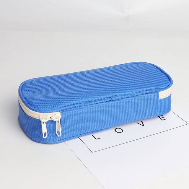 Meitianfacai 2pc Pencil Case Cloth Pencil Case Large Capacity Student Pencil Case. A blue rectangular canvas pencil case with a white zipper, designed for storing stationery items like pens and erasers. The durable and washable material ensures easy cleaning, while the compact size of 22 x 10 x 5.5 cm makes it suitable for school or office use. The package includes two pencil cases.