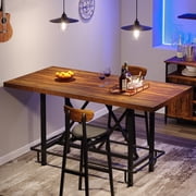 Fnova 35.4" Tall Dining Table, Rectangular Counter Height Kitchen Table with Metal Footrest for 6 People