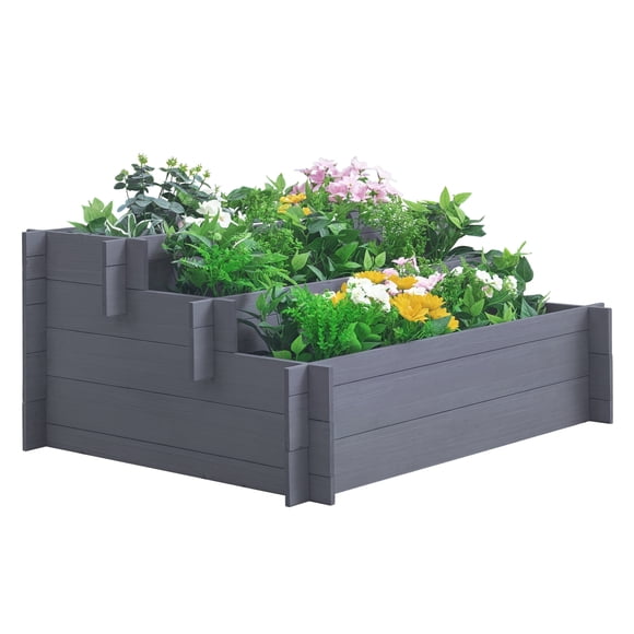 Outsunny 3-Tier Wood Raised Garden Bed, Elevated Planting Box, Gray