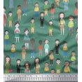 thumbnail image 3 of Soimoi Green Poly Georgette Fabric Crowd Theme Human Figure Decor Fabric Printed Yard 42 Inch Wide, 3 of 5