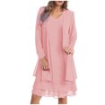 thumbnail image 1 of Yuyuzo Ensemble de Robe d'Invitée de Mariage 2 Pcs Tenues Formelles Chiffon Manches Longues Cardigan Ouvert Maxi Robe de Soirée, 1 of 6