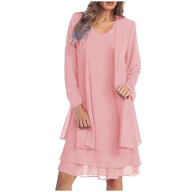 Yuyuzo Ensemble de Robe d'Invitée de Mariage 2 Pcs Tenues Formelles Chiffon Manches Longues Cardigan Ouvert Maxi Robe de Soirée