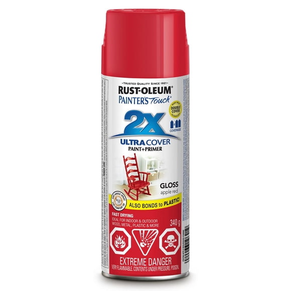 Rust-Oleum Painter's Touch 2X Interior/Exterior Ultra Cover Multi-Purpose Paint and Primer in Gloss Apple Red, 340g Spray Paint