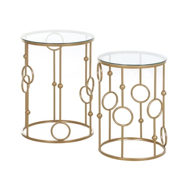 HOMCOM Ensemble de 2 Tables Basses Gigognes, Tables d'Appoint avec Dessus en Verre Trempé
