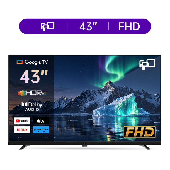 FPD 43-inch Smart TV, 1080P Full HD LED Television with Google TV, Google Play Apps, Google Cast, HDR10, Dolby Audio, Google Assistant Voice Remote