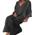 thumbnail image 1 of CHUANK Robe Maxi Ample à Manches Longues en Coton et Lin pour Femmes, Grande Taille, Unie, Boutonnée, 1 of 3