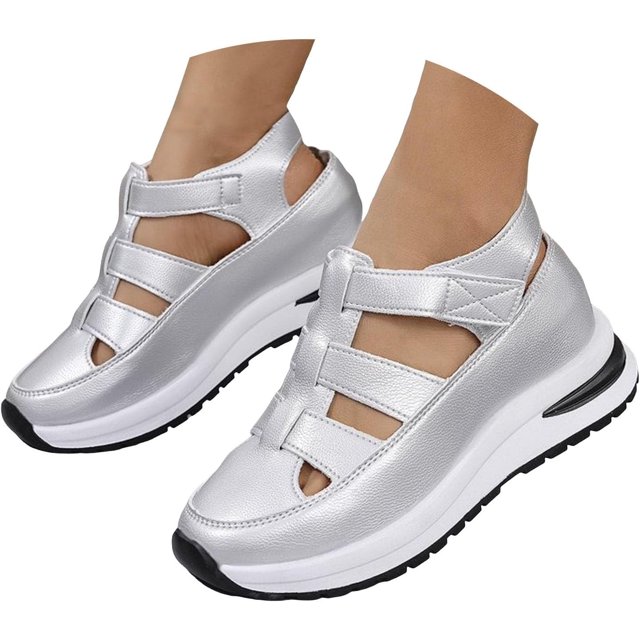 Bootara Women'S Plus Size Hollow-Out Casual Sandals, Closed Toe Platform Sandals Height-Boosting Thick Sole