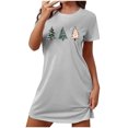 thumbnail image 5 of Sakmal Grande Taille Moomoo Chemise de Nuit pour Femmes Extensible Grise de Noël Douce Pyjama Robe de Nuit Imprimé Arbres de Noël Col Rond Manches Courtes Courtes Chemises de Nuit P-2TG, 5 of 5