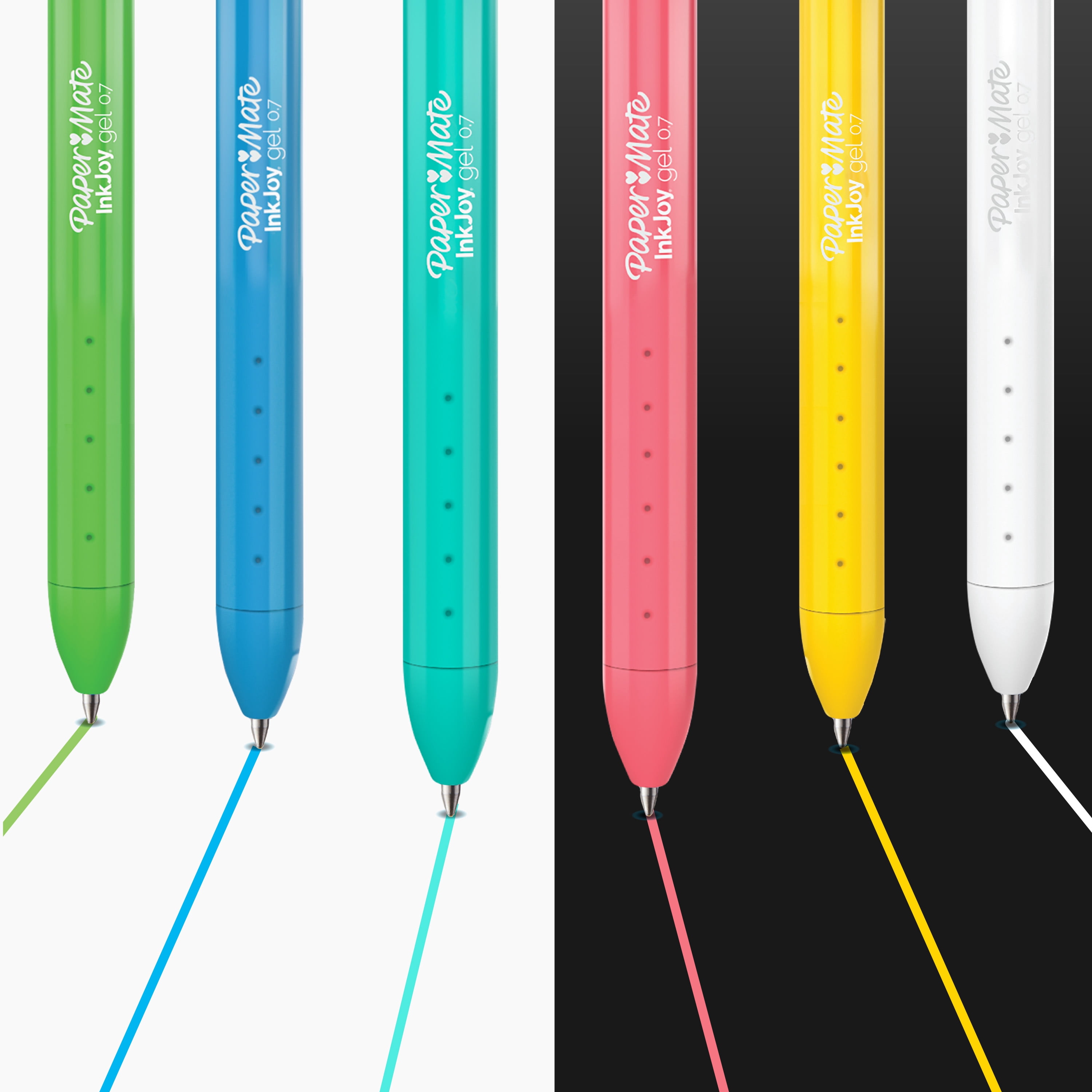 Stylos brillants InkJoy de Paper Mate, stylos gel avec encre semblable à de la peinture, pointe moyenne (0,7 mm), rétractables, couleurs vives assorties, 3 unités