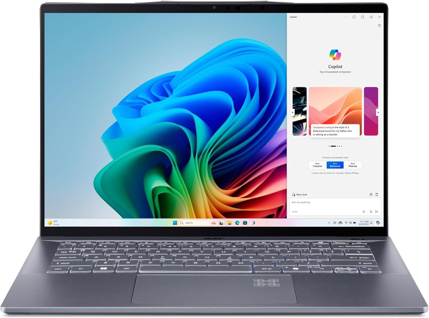 Acer Swift 14 AI Laptop - 14.5" WQXGA IPS@ 120Hz Touchscreen| Qualcomm Snapdragon X Plus| 16G DDR5X| 1TB SSD|  Finger Print| W11 Home -Excellent Recertified with 1 Year Acer Manufacturer Warranty