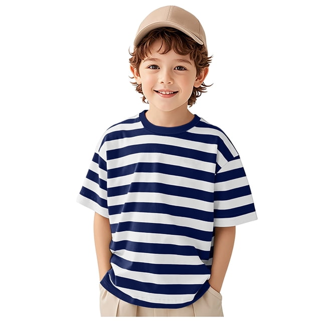 Akiihool Hauts, T-Shirts et Chemises pour Garçons T-Shirts à Manches Courtes d'Été à Col Rond pour Enfants une Pièce (Bleu Foncé, 3-4 Ans)