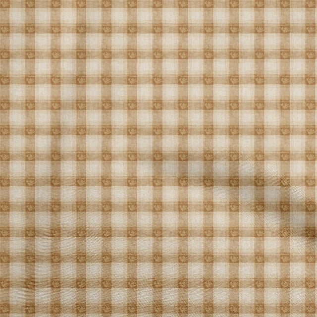 oneOone Georgette Viscose Brown Fabric Check Sewing Material Print Fabric By The Yard 42 Inch Wide
